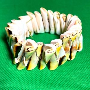 Vintage Puka Shell Shard Cuff Bracelet 1970s Jewelry Wide Statement Piece